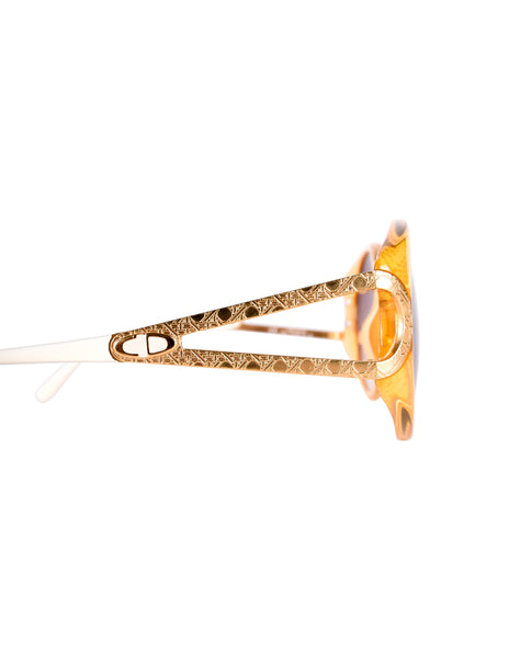 Christian Dior Vintage Yellow Orange Amber Marbled Golden Cannage 2763 Sunglasses