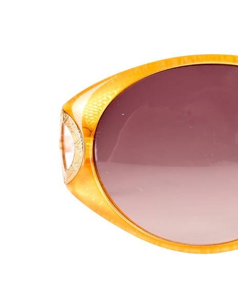 Christian Dior Vintage Yellow Orange Amber Marbled Golden Cannage 2763 Sunglasses
