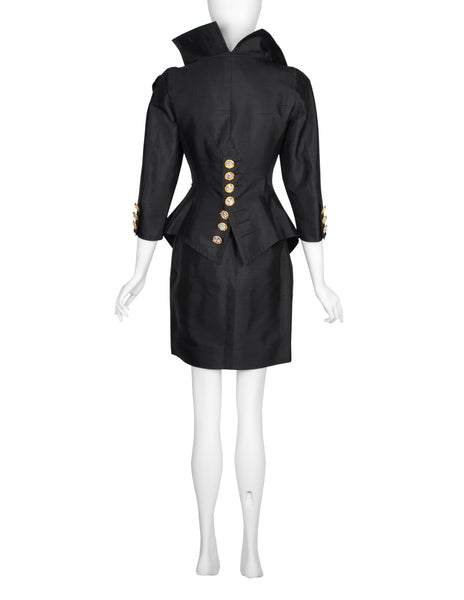 Christian Lacroix Vintage SS 1994 Vampy Black Silk Mini Skirt Suit