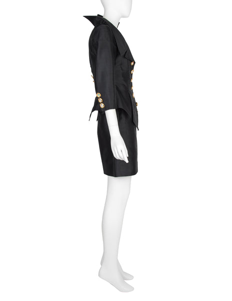 Christian Lacroix Vintage SS 1994 Vampy Black Silk Mini Skirt Suit