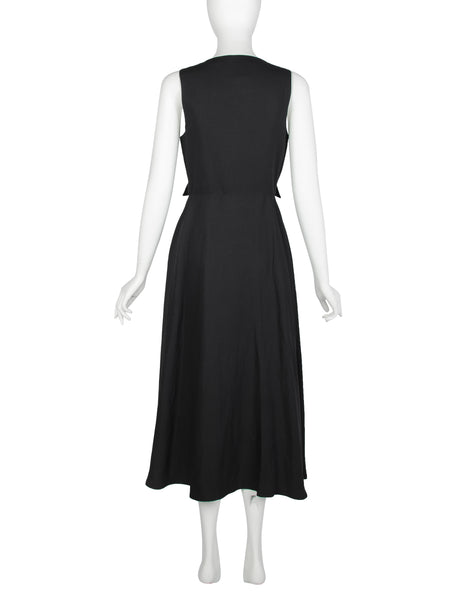 State of Claude Montana Vintage Black Linen Belted Dress