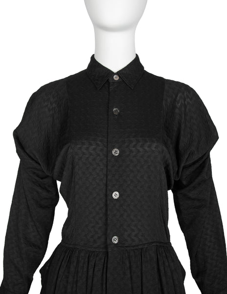 Comme des Garcons Vintage SS 1987 Black Textured Draped Skirt Dress