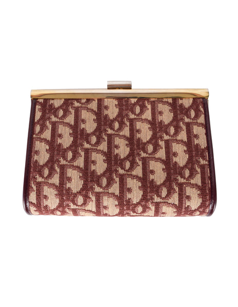 Christian Dior Vintage Burgundy Oblique Monogram Canvas and Leather Shoulder Bag