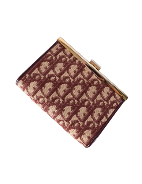 Christian Dior Vintage Burgundy Oblique Monogram Canvas and Leather Shoulder Bag