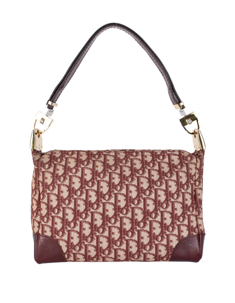 Christian Dior Vintage Burgundy Oblique Monogram Canvas and Leather Shoulder Bag