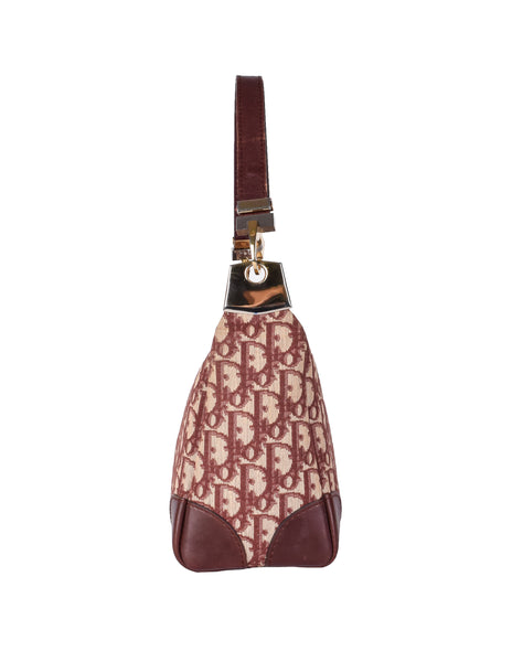 Christian Dior Vintage Burgundy Oblique Monogram Canvas and Leather Shoulder Bag