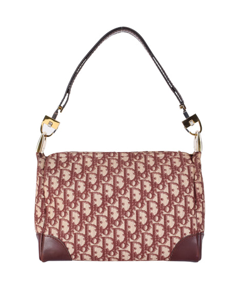 Christian Dior Vintage Burgundy Oblique Monogram Canvas and Leather Shoulder Bag