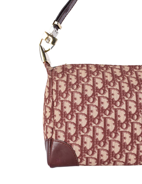 Christian Dior Vintage Burgundy Oblique Monogram Canvas and Leather Shoulder Bag