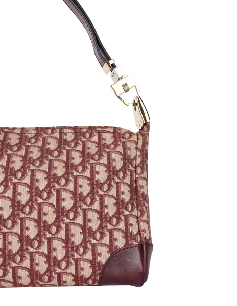 Christian Dior Vintage Burgundy Oblique Monogram Canvas and Leather Shoulder Bag