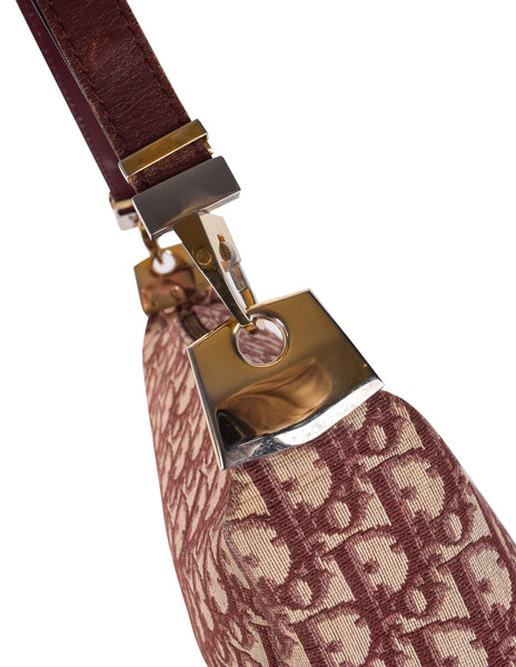 Christian Dior Vintage Burgundy Oblique Monogram Canvas and Leather Shoulder Bag