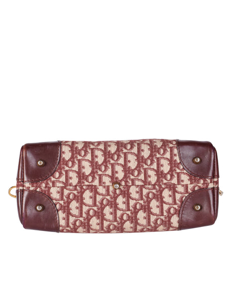 Christian Dior Vintage Burgundy Oblique Monogram Canvas and Leather Shoulder Bag