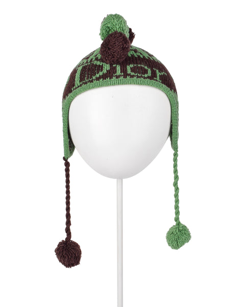 Christian Dior by John Galliano Vintage AW 2002 Green and Brown Pom Pom Mohawk Beanie Hat