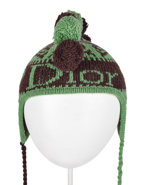 Christian Dior by John Galliano Vintage AW 2002 Green and Brown Pom Pom Mohawk Beanie Hat