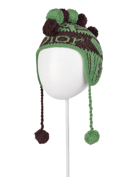 Christian Dior by John Galliano Vintage AW 2002 Green and Brown Pom Pom Mohawk Beanie Hat