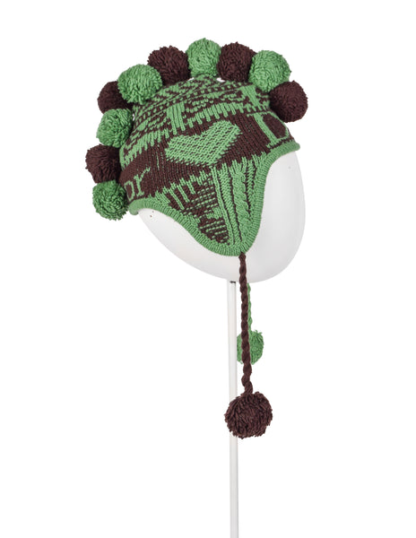 Christian Dior by John Galliano Vintage AW 2002 Green and Brown Pom Pom Mohawk Beanie Hat