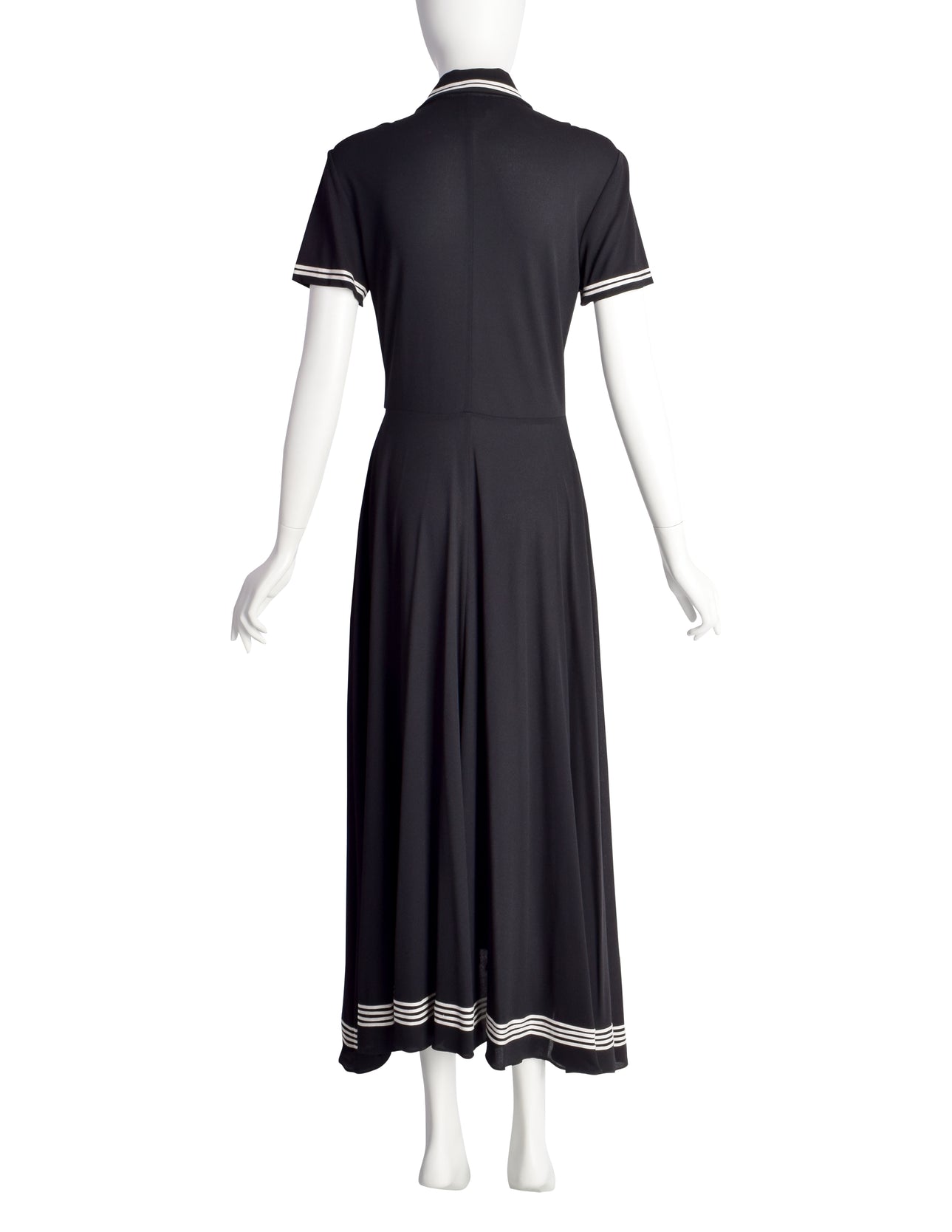 DKNY Vintage 1990s Black Button Up Collared Full Skirt Dress