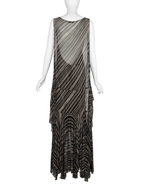 Donna Karan Vintage SS 2001 Black and Ivory Striped Sheer Silk Wrap Dr –  Amarcord Vintage Fashion