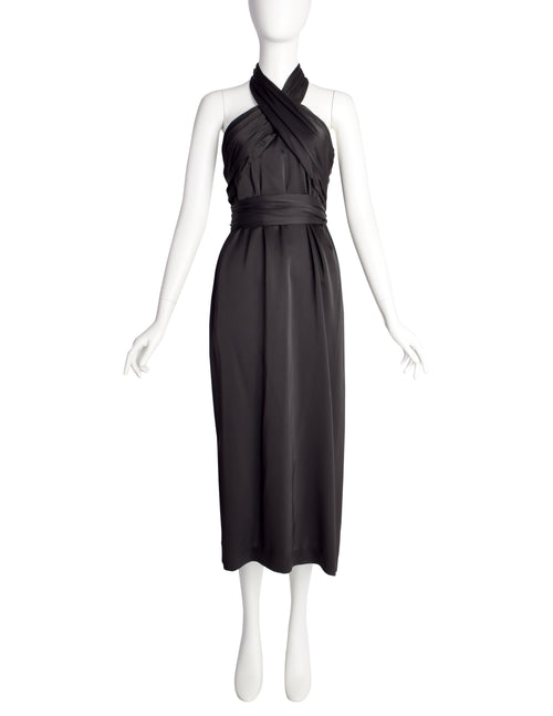 dries van noten halter dress Dries Van Noten Devira Button Draped Satin Halter Maxi Dress