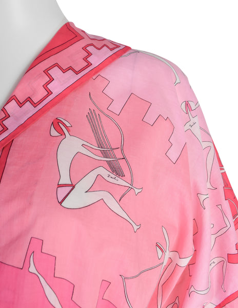 Emilio Pucci Vintage 1960s Pink Psychedelic Archer Novelty Print Cotton Top Skirt Ensemble