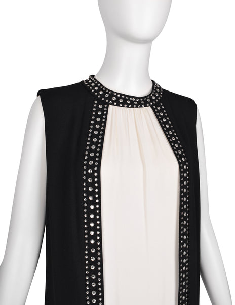 Esther Wolf Vintage 1960s Rhinestone Adorned Black Cream Layered Column Gown