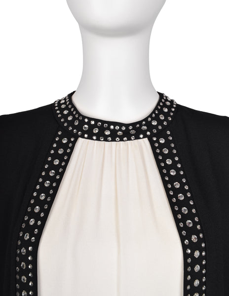 Esther Wolf Vintage 1960s Rhinestone Adorned Black Cream Layered Column Gown