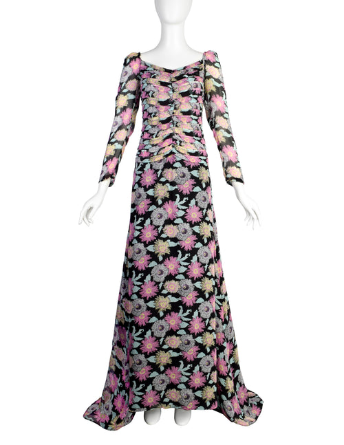 fendi pink dress Fendi Vintage 1990s Black Pink Floral Silk Gown with Train – Amarcord  Vintage Fashion