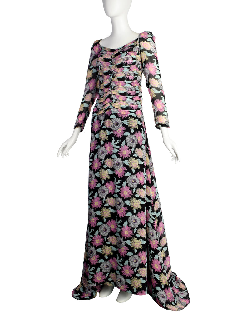 Fendi Vintage 1990s Black Pink Floral Silk Gown with Train – Amarcord Vintage Fashion Fendi Vintage 1990s Black Pink Floral Silk Gown with Train – Amarcord Vintage Fashion