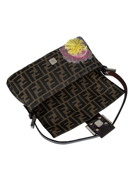Fendi Vintage Iconic Zucca Monogram Floral Applique Baguette Bag