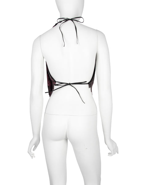 Ferrara Archive Iconic Metallic Pink and Black Snake Print Metal Mesh Halter Top