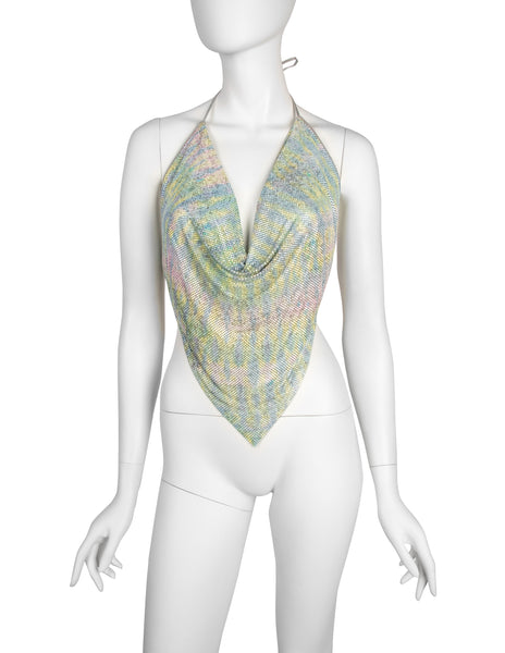 Ferrara Archive Iconic Animal Print Pastel Metal Mesh Pointed Halter Top