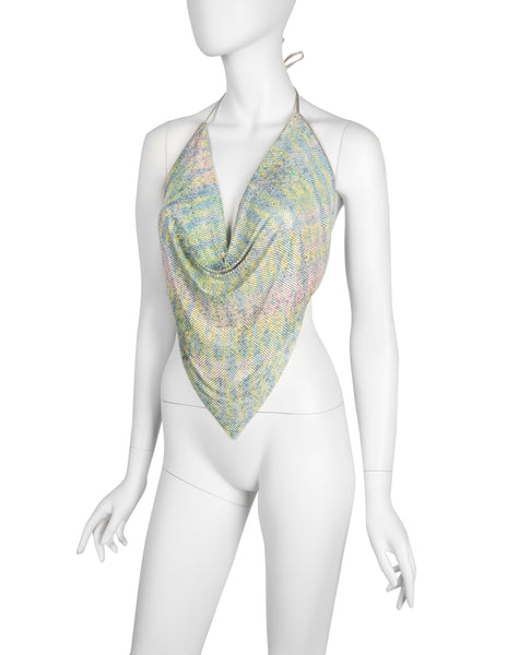 Ferrara Archive Iconic Animal Print Pastel Metal Mesh Pointed Halter Top