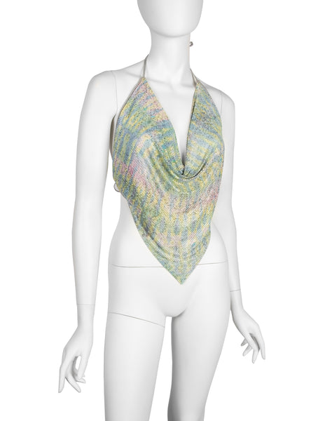 Ferrara Archive Iconic Animal Print Pastel Metal Mesh Pointed Halter Top