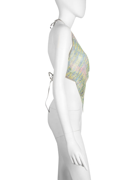 Ferrara Archive Iconic Animal Print Pastel Metal Mesh Pointed Halter Top