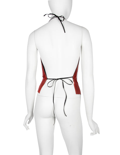 Ferrara Archive Iconic Ruby Red Metallic Metal Mesh Halter Top