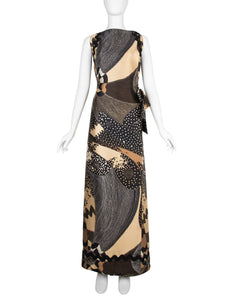 Galitzine Vintage Couture c. 1969-1970 Abstract Optical Print Silk Column Gown