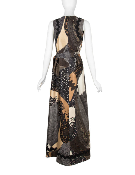 Galitzine Vintage Couture c. 1969-1970 Abstract Optical Print Silk Column Gown