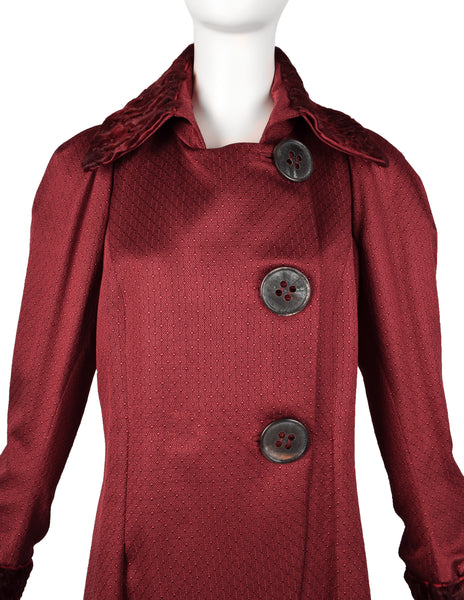 John Galliano Vintage AW 2007 Burgundy Jacquard Persian Lamb Collar Coat