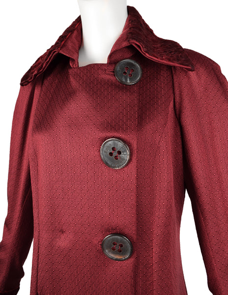 John Galliano Vintage AW 2007 Burgundy Jacquard Persian Lamb Collar Coat