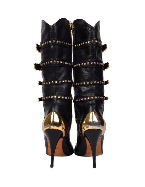 Gianni Versace Vintage AW 1992 Miss S&M Iconic Black Leather Studded Buckle Bondage Boots