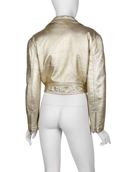 Gianni Versace Vintage AW 1994 Gold Embossed Leather Moto Jacket
