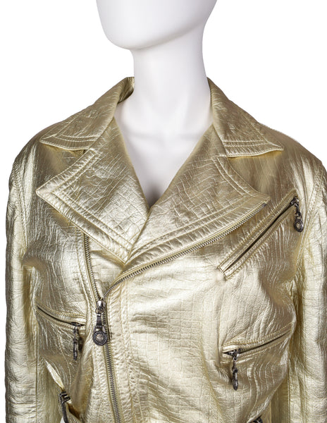 Gianni Versace Vintage AW 1994 Gold Embossed Leather Moto Jacket