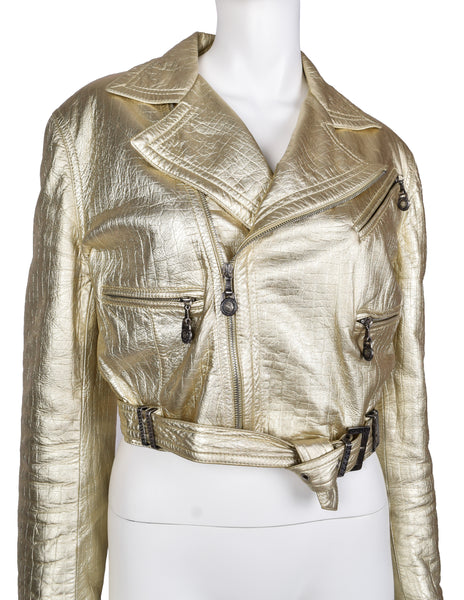 Gianni Versace Vintage AW 1994 Gold Embossed Leather Moto Jacket