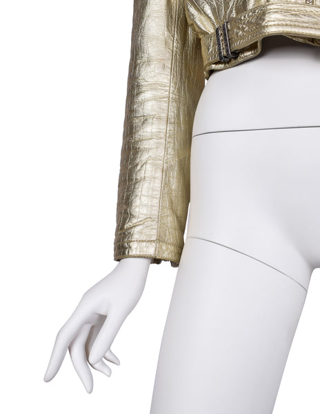 Gianni Versace Vintage AW 1994 Gold Embossed Leather Moto Jacket