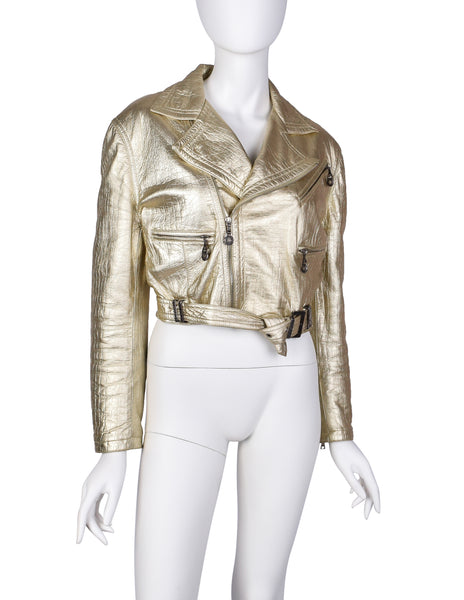 Gianni Versace Vintage AW 1994 Gold Embossed Leather Moto Jacket