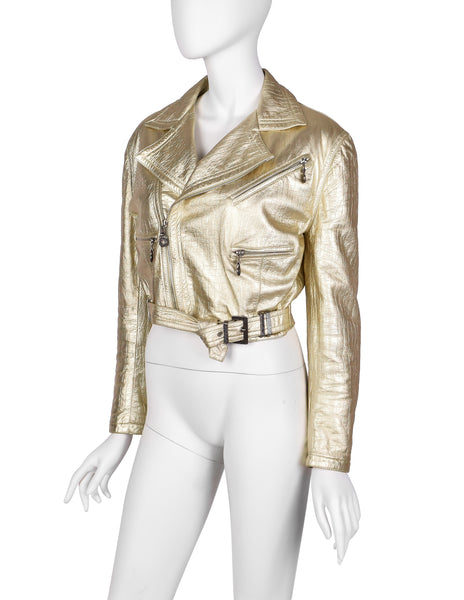 Gianni Versace Vintage AW 1994 Gold Embossed Leather Moto Jacket