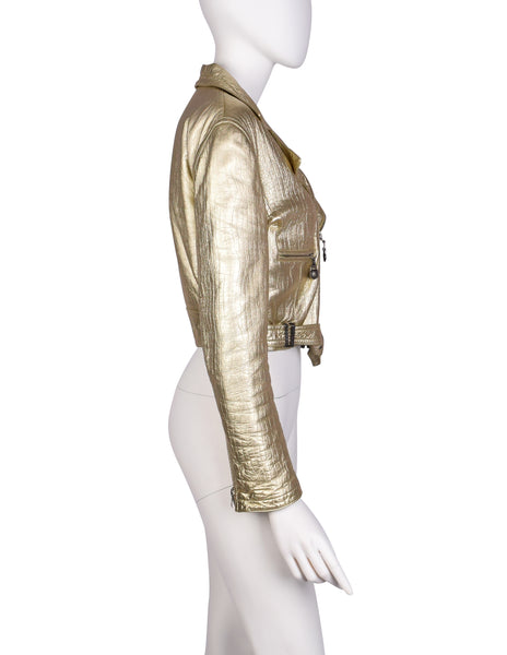 Gianni Versace Vintage AW 1994 Gold Embossed Leather Moto Jacket