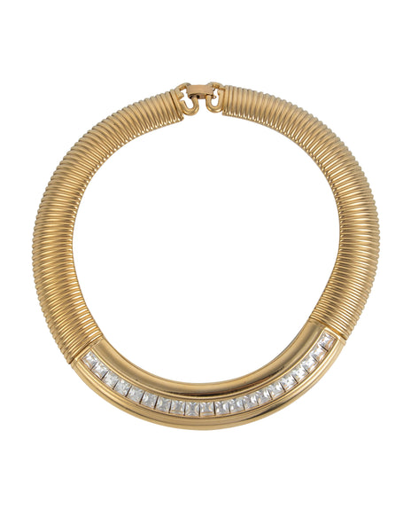 Givenchy Vintage Golden Chunky Omega Rhinestone Necklace