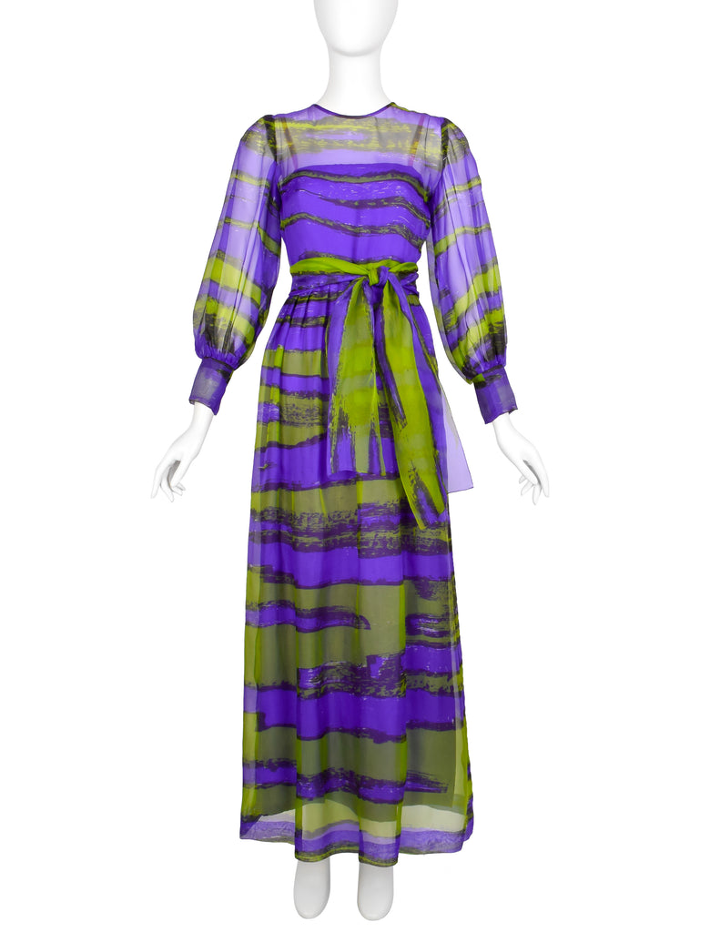 Givenchy Haute Couture Vintage SS 1970 Purple Green Sheer Silk Organza Amarcord Vintage Fashion Givenchy Haute Couture Vintage SS 1970 Purple Green Sheer Silk Organza Amarcord Vintage Fashion