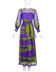 Givenchy Haute Couture Vintage SS 1970 Purple Green Sheer Silk Organza Gown