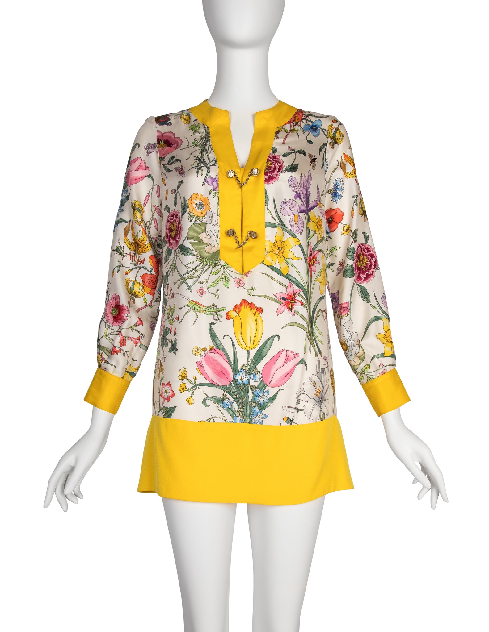 Gucci Vintage 1960s Iconic Flora Silk Tunic Mini Dress